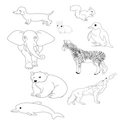 illustration of animals, set animal outline, hand drawing, illustration, 
