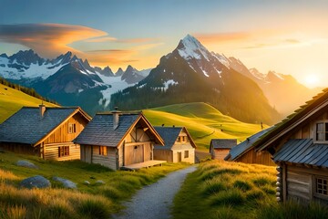 European style houses in the village in the mountains.