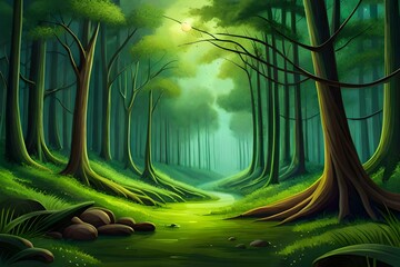 Digital art of a lush green forest, created with generative AI.