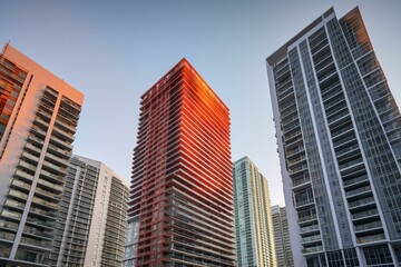Naklejka na ściany i meble Mixed-use buildings in Brickell, Miami, FL. Generative AI