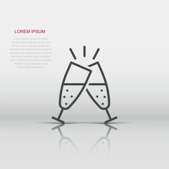 Сhampagne glass icon in flat style. Alcohol drink vector illustration on white isolated background. Cocktail business concept.