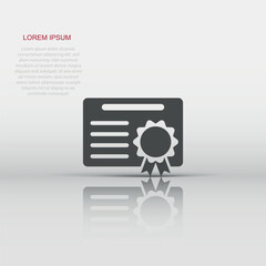 Certificate icon in flat style. License badge vector illustration on white isolated background. Winner medal business concept.