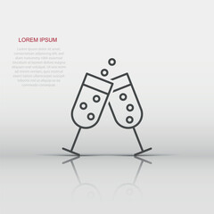 Сhampagne glass icon in flat style. Alcohol drink vector illustration on white isolated background. Cocktail business concept.