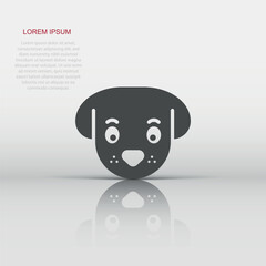 Dog head icon in flat style. Cute pet vector illustration on white isolated background. Animal business concept.