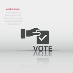 Vote icon in flat style. Ballot box vector illustration on white isolated background. Election business concept.