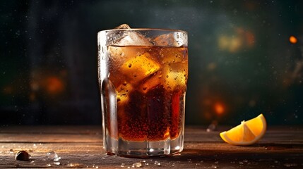 Glass of cold cola. AI generated.