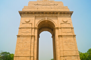 Fototapeta na wymiar India Gate, New Delhi, May, 2023: It is a triumphal arch architectural style war memorial designed by Sir Edwin Lutyens to 82,000 soldiers of the Indian Army who died in the First World War.