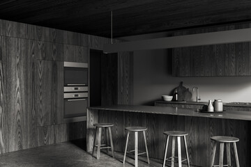 Gray and wooden kitchen corner with bar