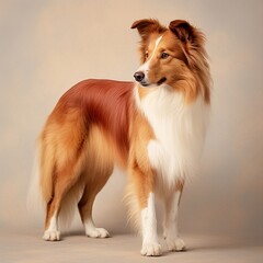 Red collie in full length, photography, studio photo. AI generated.