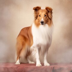 Red collie in full length, photography, studio photo. AI generated.