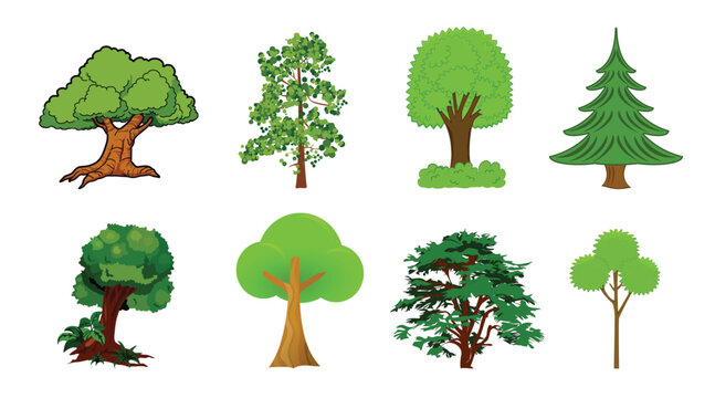 various cartoon trees set