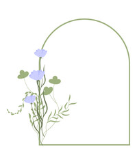 arch with wild flowers in boho style simple flat vector illustration