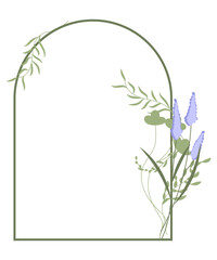 arch with wild flowers in boho style simple flat vector illustration
