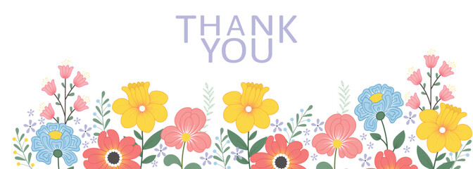 Thank you banner with abstract flowers. Thanksgiving phrase for your design.