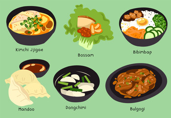 set of korean classic dishes
