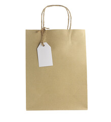 Brown shopping bag with blank tag isolated  on transparent background , PNG File