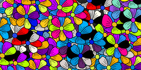 Fototapeta na wymiar Colorful Seamless pattern flowers. Vector illustration for your design, wallpaper, banner, poster, website, printing