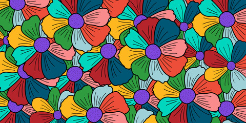 Colorful Seamless pattern flowers. Vector illustration for your design, wallpaper, banner, poster, website, printing