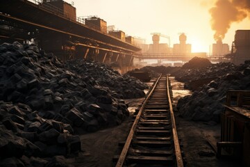 Heaps coal cargo port sunset. Generate Ai