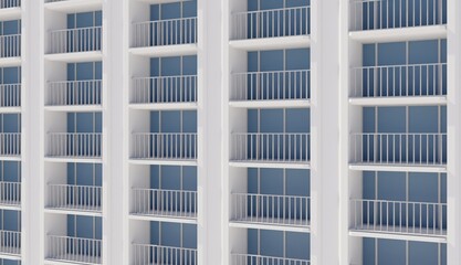 Facade of a hotel building 3d render architecture wallpaper background