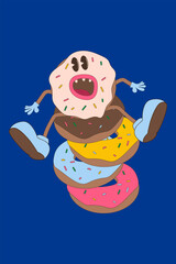 Cheerful donut in retro style. Character, mascot. Memphis style vector illustration, flat, linear.