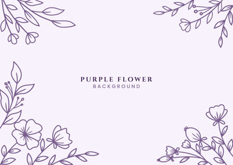 Beautiful Hand drawn Purple flowers and leaves on white background for wedding invitation or engagement or greeting card