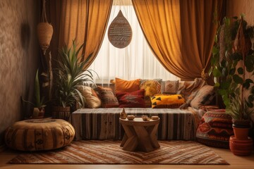 Home interior boho living room. Generate Ai