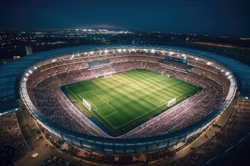 Obraz na płótnie Canvas Big soccer stadium during a great championship final game. Generative AI