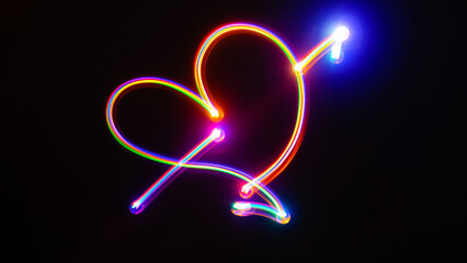 glowing neon heart, light painting photography 
