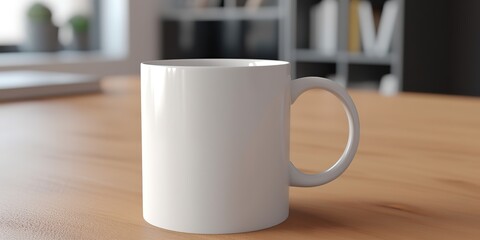 Fototapeta na wymiar AI Generated. AI Generative. Ceramic white color mug cup morning tea coffee on wood table in bright kitchen. Can be used for promotrion or graphic design brand. Graphic Art