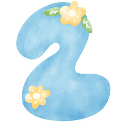 Watercolor number, number watercolor, flower number
