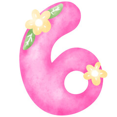 Watercolor number, number watercolor, flower number