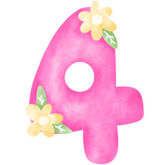 Watercolor number, number watercolor, flower number