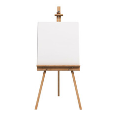 Wooden easel with blank white canvas isolated on transparent background