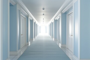 Interior long hotel corridor. Generate Ai