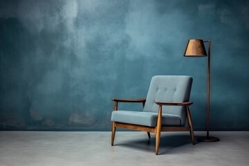 Interior wall blue armchair. Generate Ai