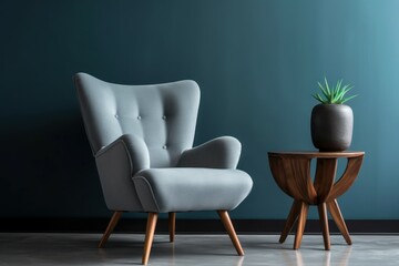 Interior cute wall blue armchair. Generate Ai