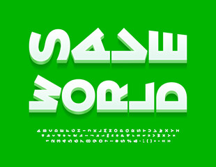 Vector eco Emblem Save World. White rotated Font. Creative 3D Alphabet Letters and Numbers