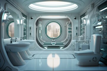 Interior modern futuristic bathroom. Generate Ai