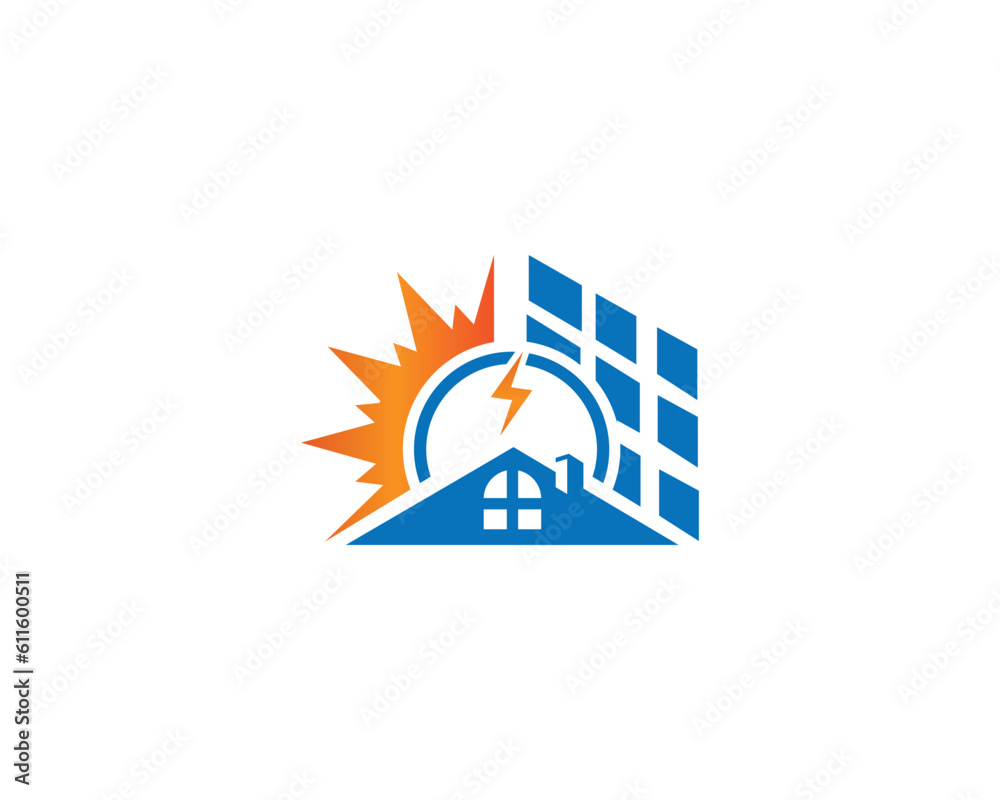 Sticker Eco friendly Solar panel and house logo premium vector illustration. Solar and home energy logo design.