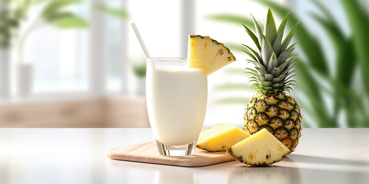 AI Generated. AI Generative. Vacation vibe Tropical summer exotic traditional cocktail alcohol pina colada. Milk coconut pineapple beverage. Graphic Art