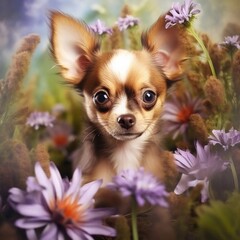 chihuahua puppy with flower made with generative AI 