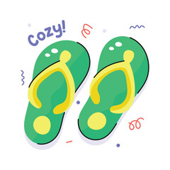 Download this premium hand drawn icon of flip flops, beach footwear