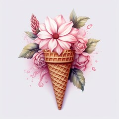 ice cream cone with flower