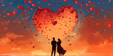Obraz premium A passionate illustration with floating hearts