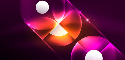 Neon light glowing circles vector abstract background
