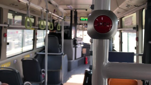 Daejeon, South Korea - Nov 2022 : Stop button on the BRT bus