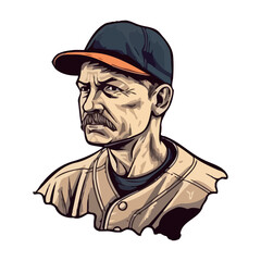 Old fashioned man with beard wears baseball cap