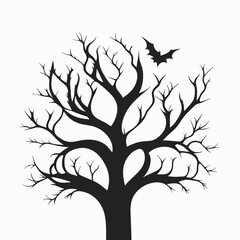 Halloween tree with bats isolated on white background. Vector illustration.