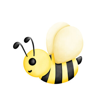 yellow bee flying, black stripes, white background clip art preview